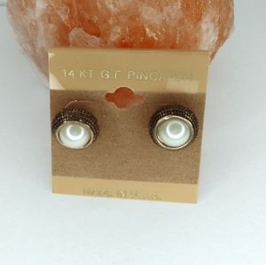 14KT.G.F. PINCATCH Faux Pearl Stud Women's Earrings Minimalist